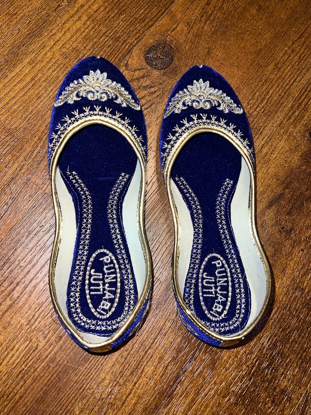 Handmade Punjabi Jutti India Traditional Flats Royal Blue Embroidered Size 6.5/7